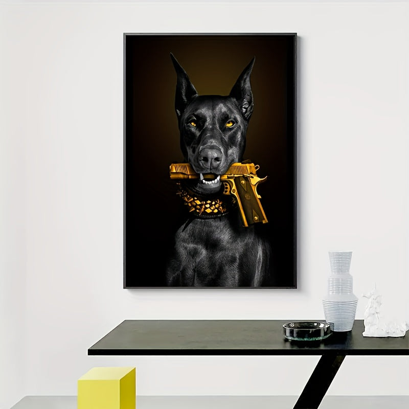 Canvas Modern Art, Black  Dog With Gun