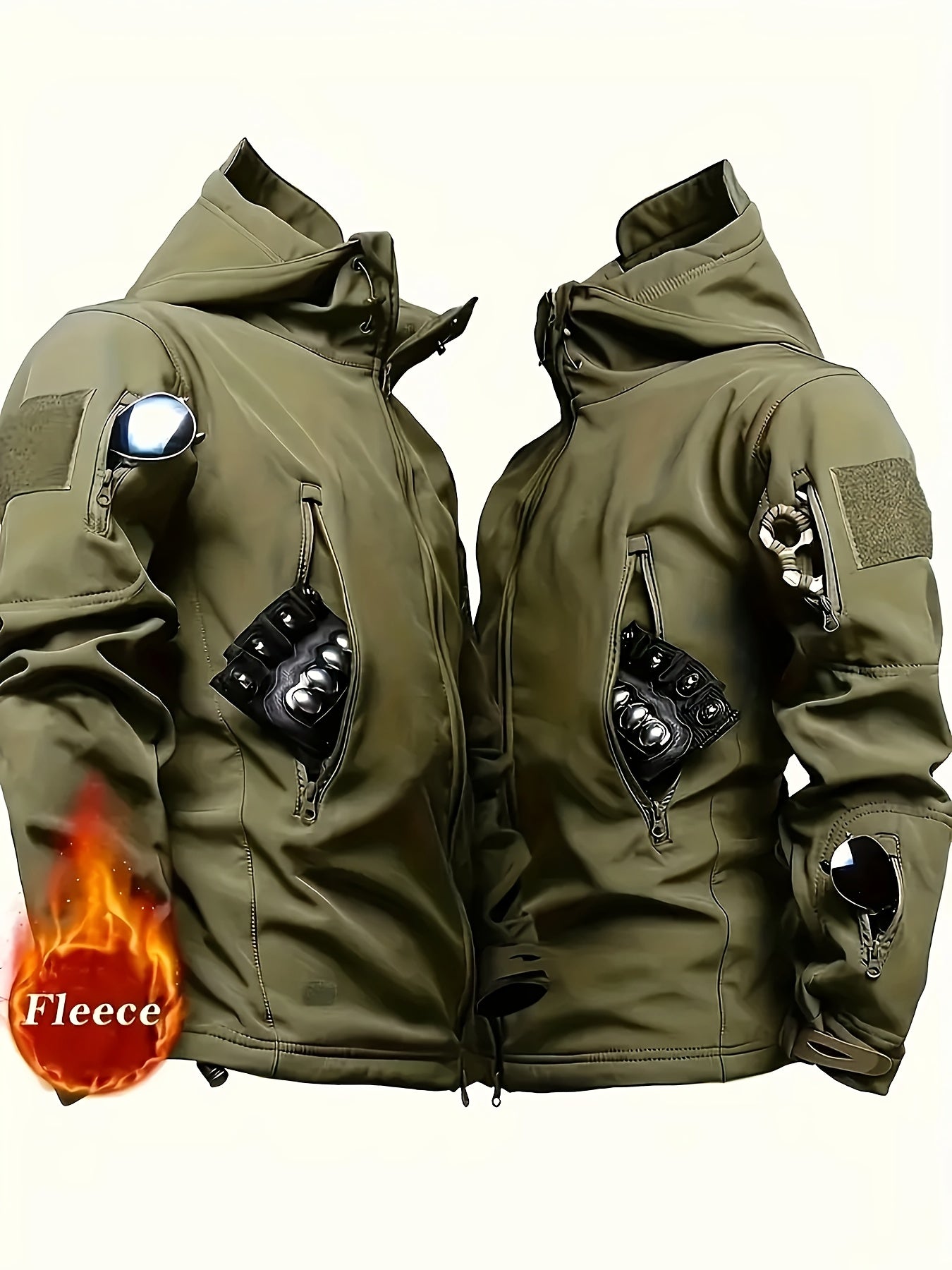 Men's warm fleece jacket with hood in different colors