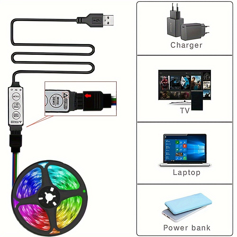 1 set of 1m, 2m, 3m, 5m, RGB 3-key controller LED strip lights