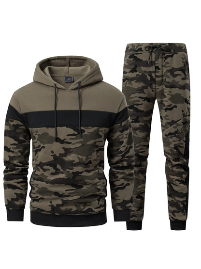 Men's Camo Training Hoodie & Joggers Set - Polyester