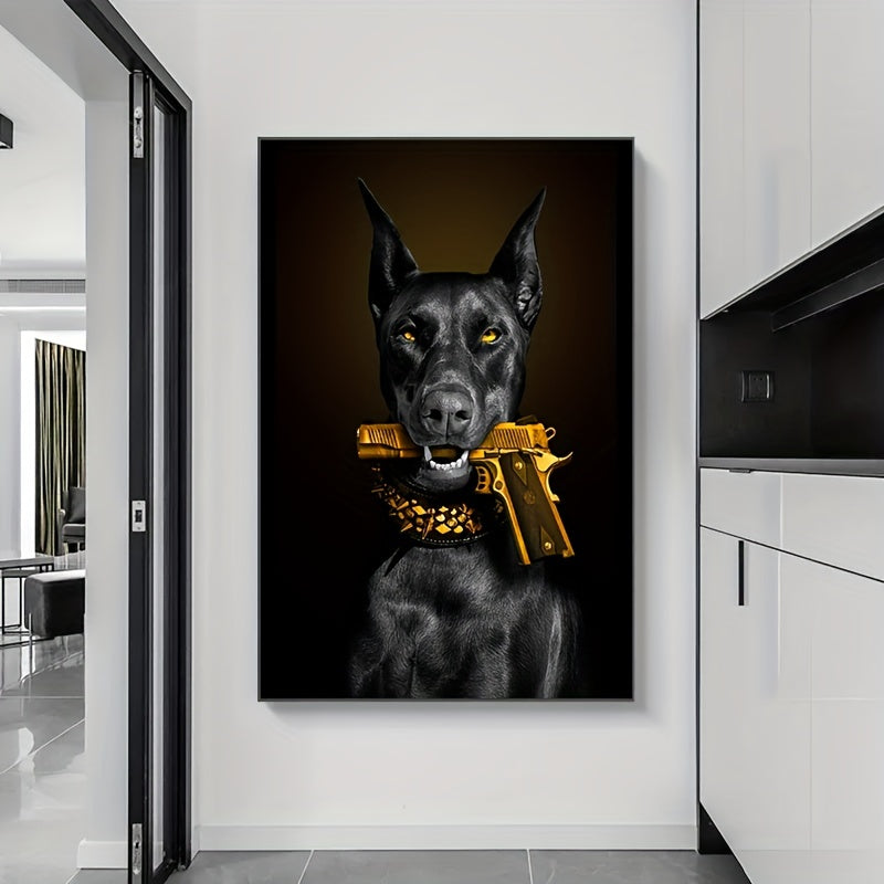 Canvas Modern Art, Black  Dog With Gun