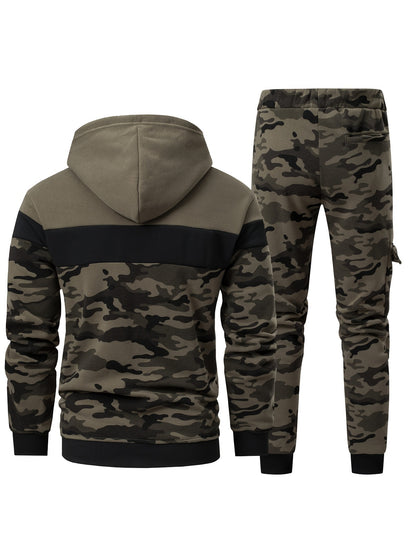 Men's Camo Training Hoodie & Joggers Set - Polyester