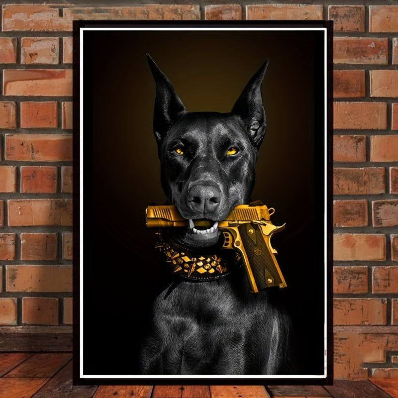 Canvas Modern Art, Black  Dog With Gun