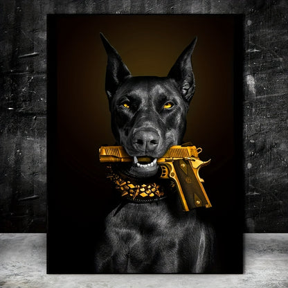 Canvas Modern Art, Black  Dog With Gun