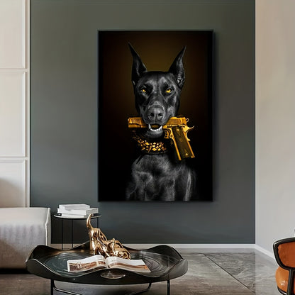 Canvas Modern Art, Black  Dog With Gun